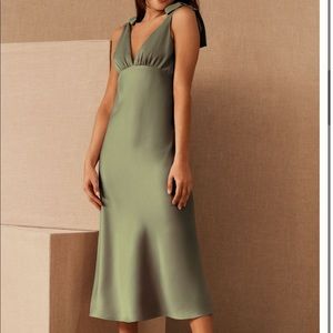 BHLDN / ANTHROPOLOGIE SAGE MIDI HUDSON SATIN CHARMEUSE DRESS